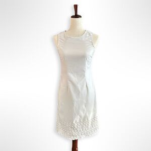 90s California Concepts White Eyelet Hem Sheath Dress, S, Clean Simple